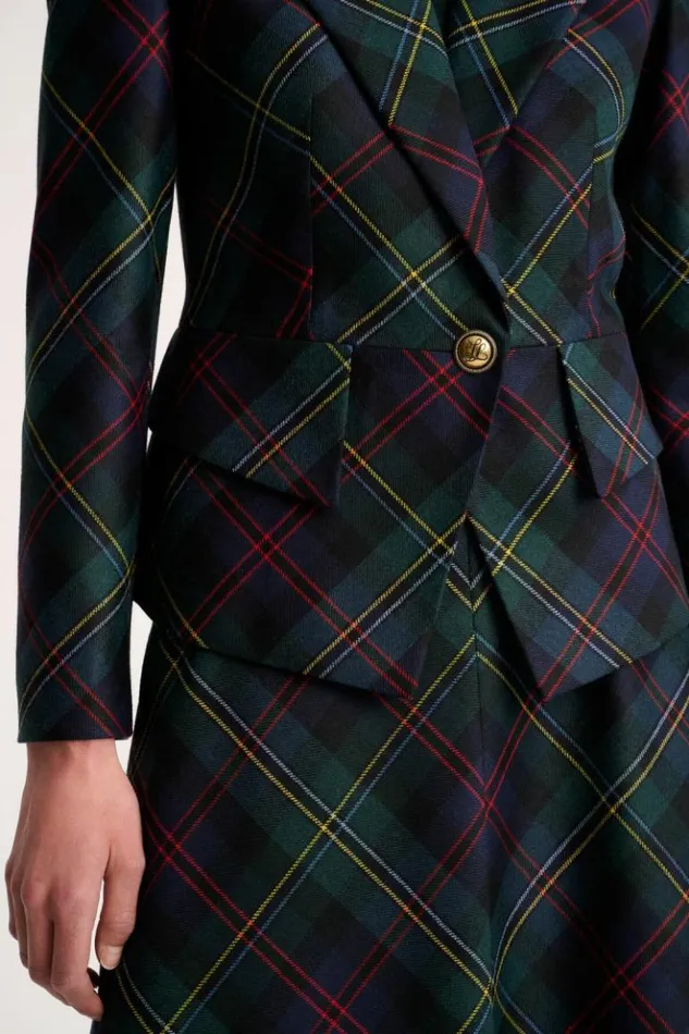 Luisa Spagnoli Jackets and Blazers Soluzione 8211 Tartan Blazer Greenblue 8211 Women Luisa Spagnoli Jackets and Blazers Soluzione 8211 Tartan Blazer Greenblue 8211 Women