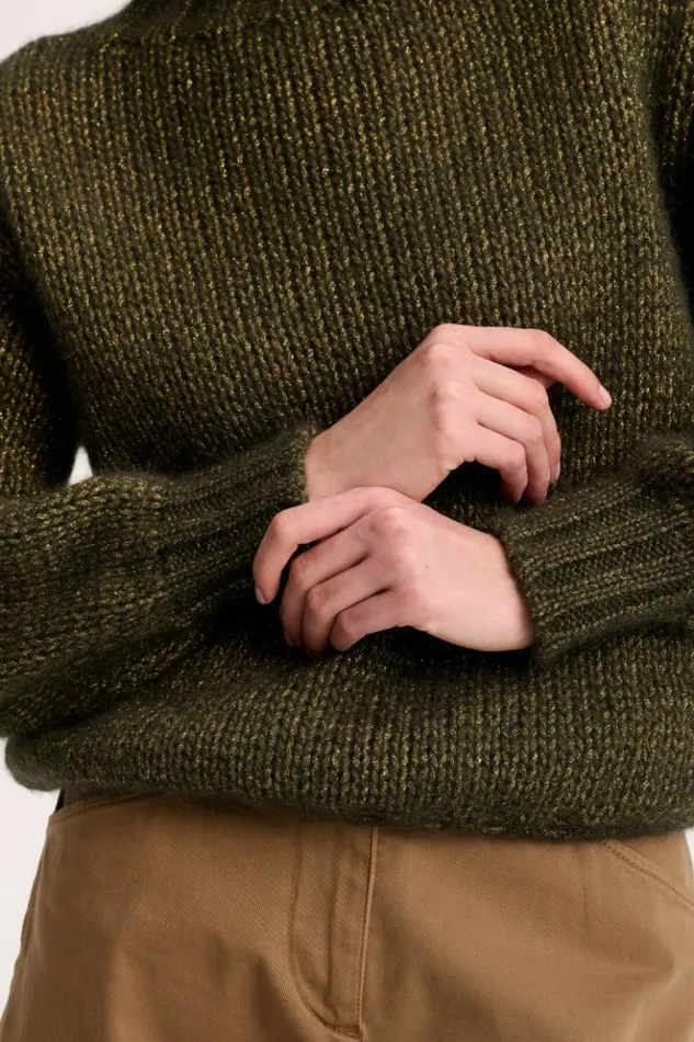 Luisa Spagnoli Knitwear Coccolo 8211 Lurex Pullover Military Green 8211 Women Luisa Spagnoli Knitwear Coccolo 8211 Lurex Pullover Military Green 8211 Women