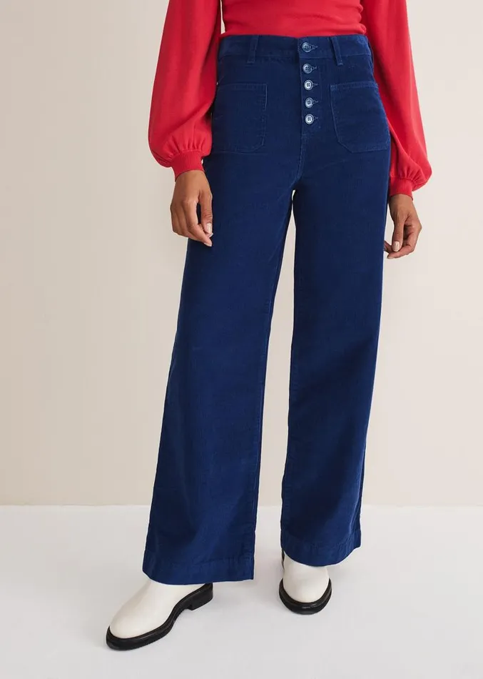 Magsie Corduroy Wide Leg Jeans Blue Women Phase Eight Trousers