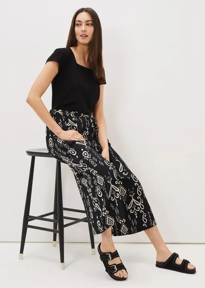 Malaya Ikat Printed Culotte Blackivory Women Phase Eight Trousers