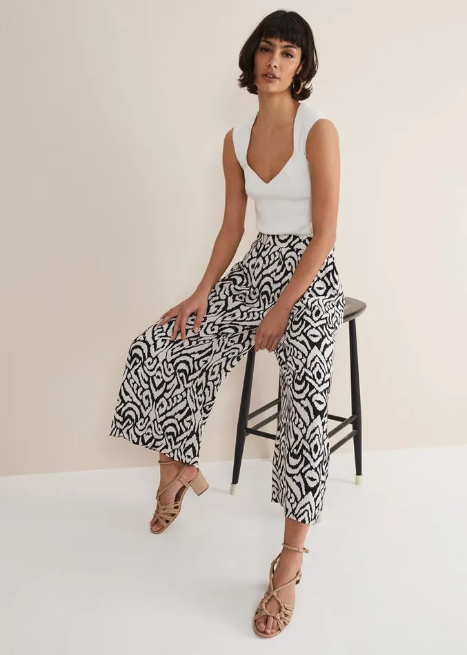 Malaya Printed Wide Leg Culottes Blackivory Women Phase Eight Trousers