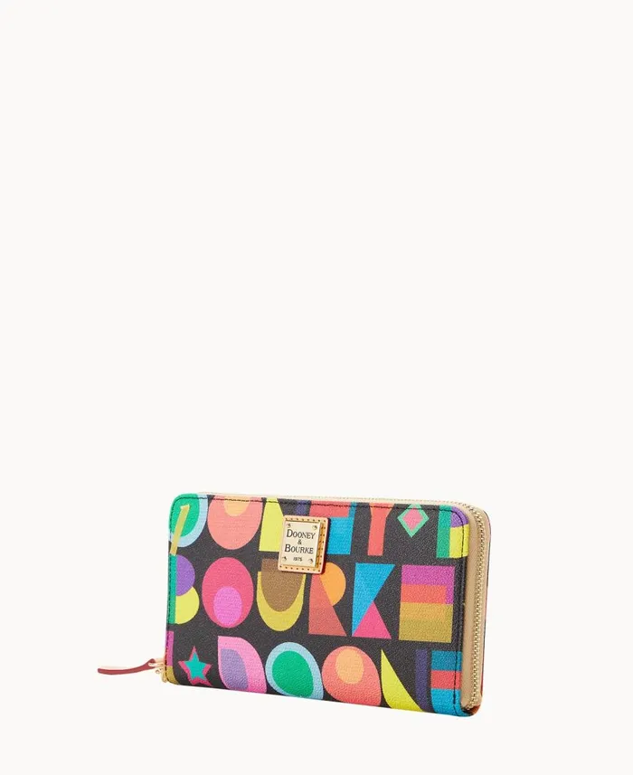 ManWoman Art Deco Large Zip Around Wristlet Black Dooney and Bourke Wallets