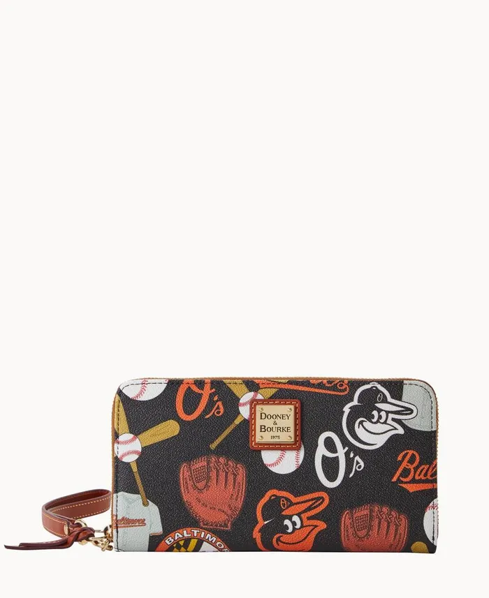 ManWoman MLB Orioles Large Zip Around Wristlet Orioles Dooney and Bourke Wallets