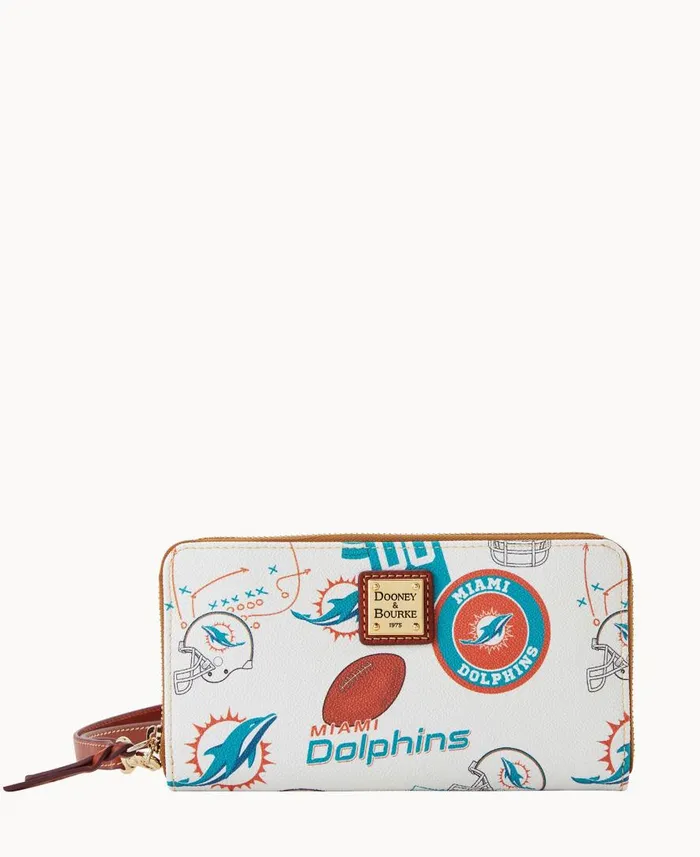 ManWoman NFL Dolphins Large Zip Around Wristlet Dolphins Dooney and Bourke Wallets