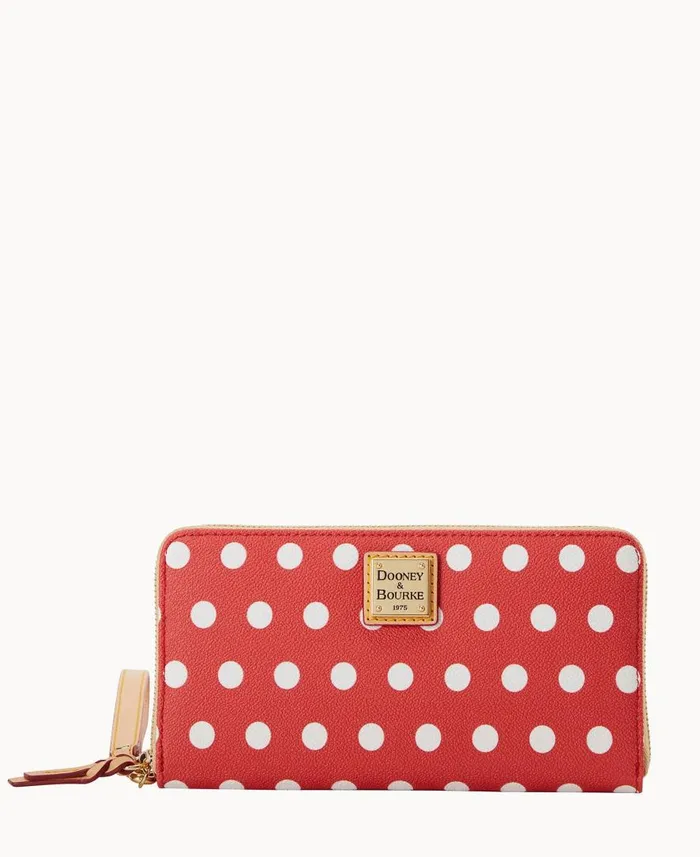 ManWoman Polka Dot Large Zip Around Wallet Red Dooney and Bourke Wallets