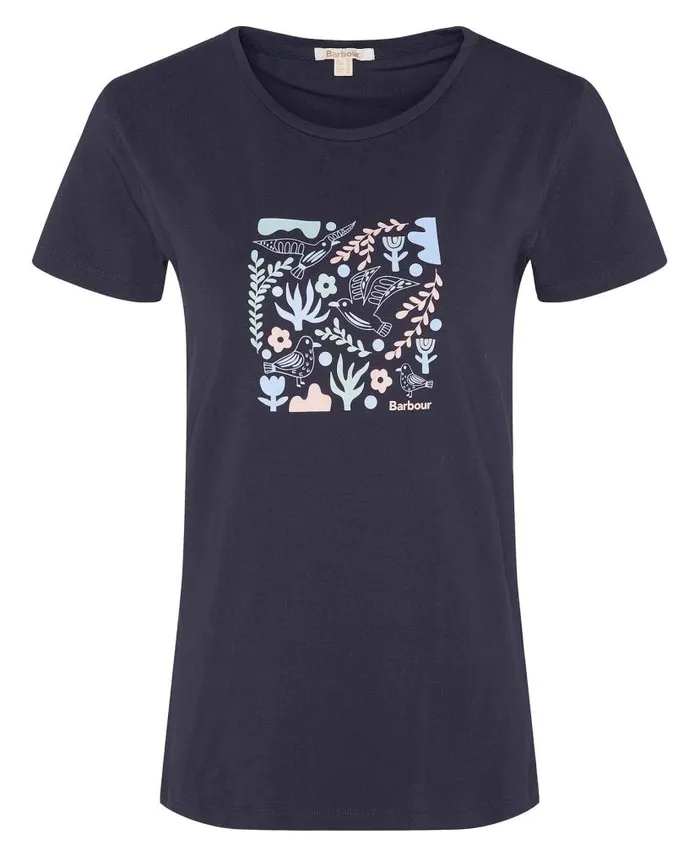 Marine Printed TShirt Classic Navy Women Barbour TShirts