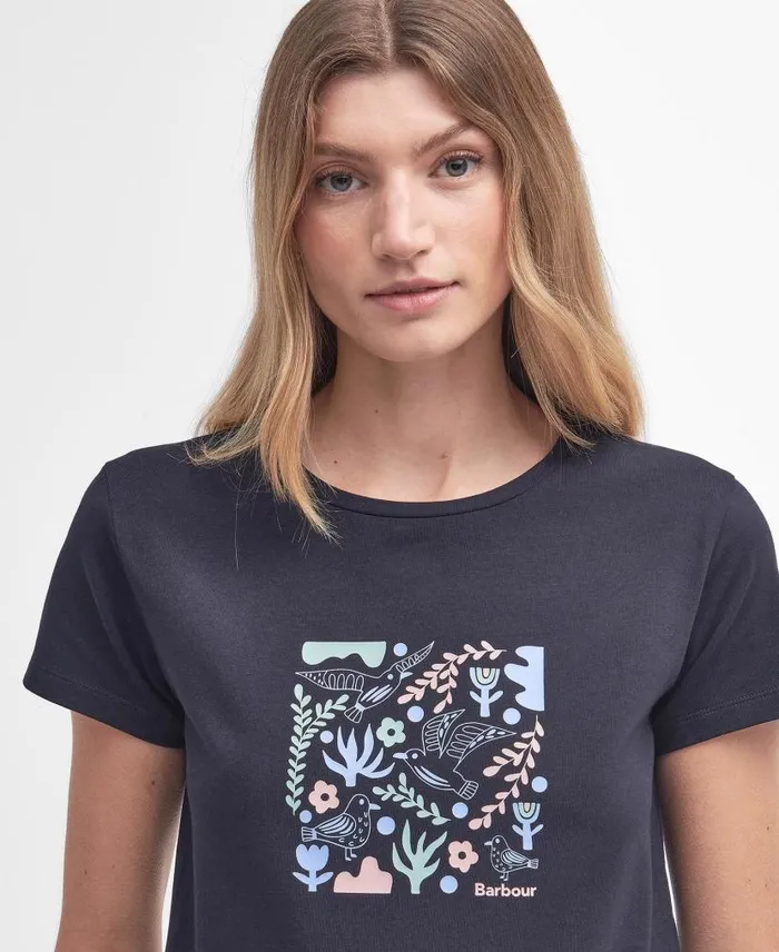 Marine Printed TShirt Classic Navy Women Barbour TShirts