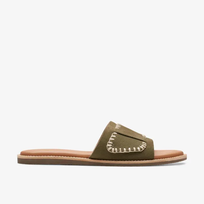 Maritime Mule Olive Suede Women Clarks Sandals and Flip Flops