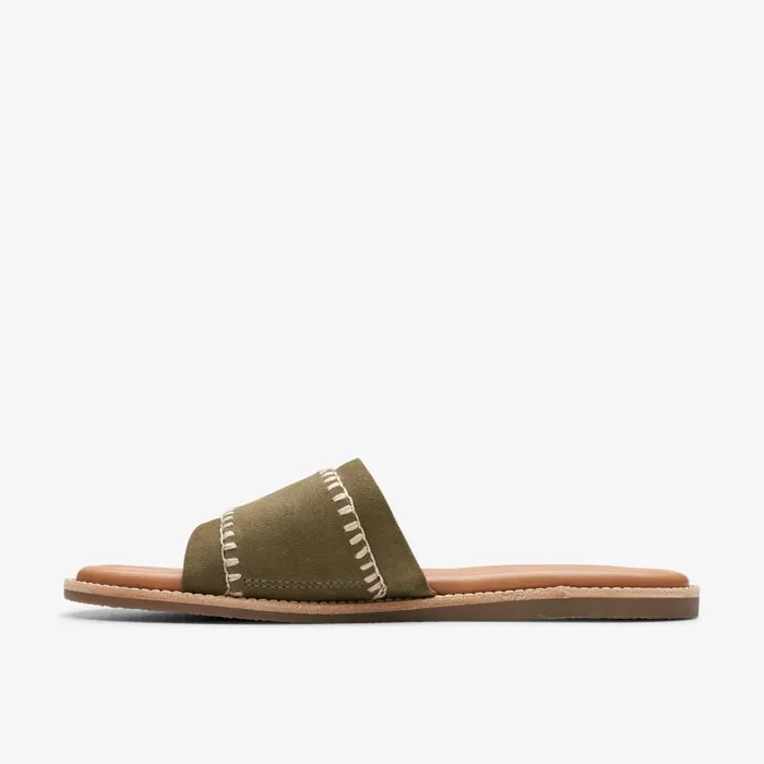 Maritime Mule Olive Suede Women Clarks Sandals and Flip Flops