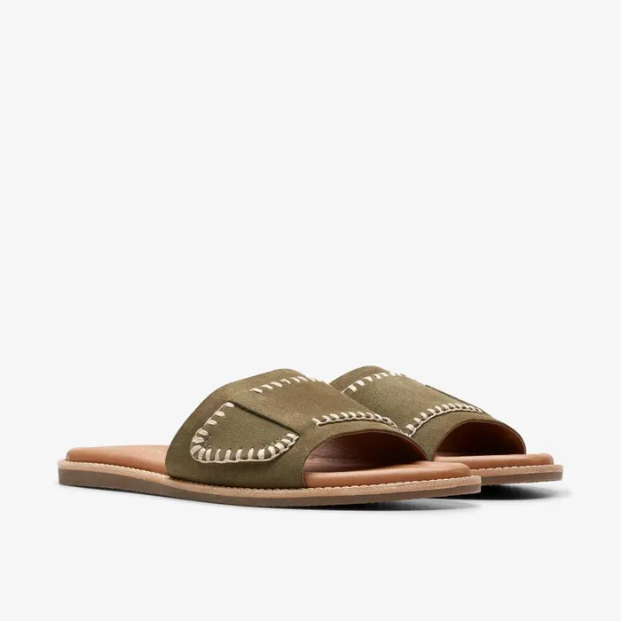 Maritime Mule Olive Suede Women Clarks Sandals and Flip Flops