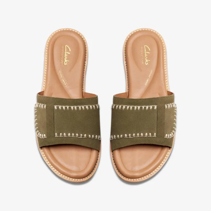 Maritime Mule Olive Suede Women Clarks Sandals and Flip Flops