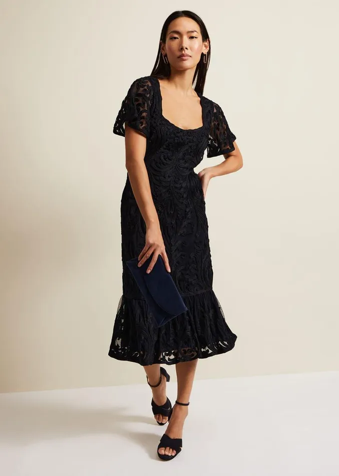 Matilda Tapework Midi Dress Navy Women Phase Eight Dresses