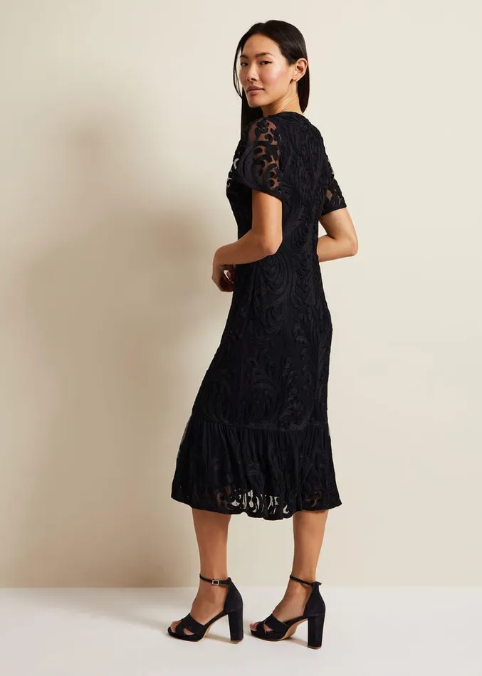 Matilda Tapework Midi Dress Navy Women Phase Eight Dresses