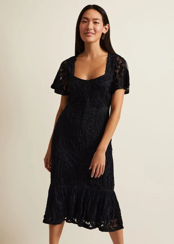 Matilda Tapework Midi Dress Navy Women Phase Eight Dresses