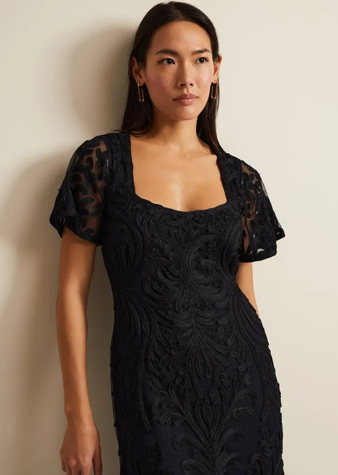Matilda Tapework Midi Dress Navy Women Phase Eight Dresses