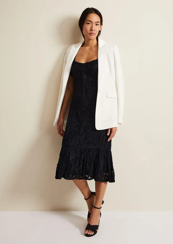 Matilda Tapework Midi Dress Navy Women Phase Eight Dresses