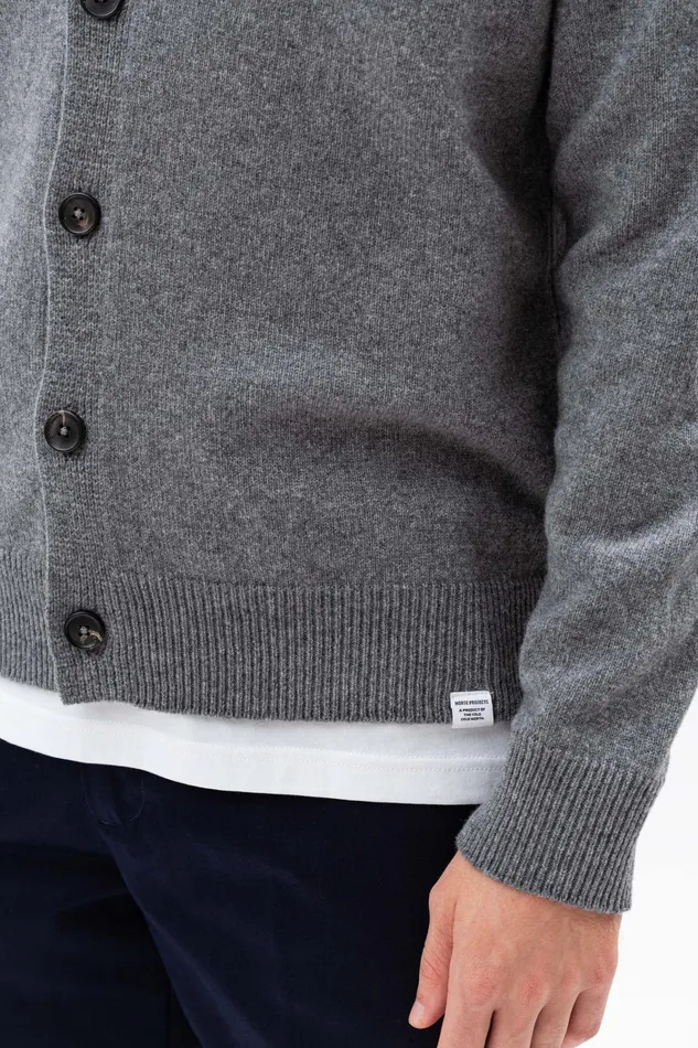 Men Adam Merino Lambswool Cardigan Grey Melange Norse Projects Knitwear