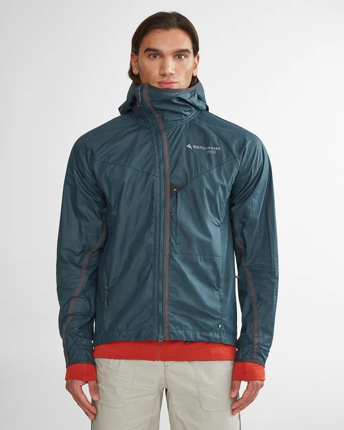 Men Ansur Hooded Katla Cotton Wind Jacket Swamp Greensilver Green Klttermusen Wind Resistant Jackets
