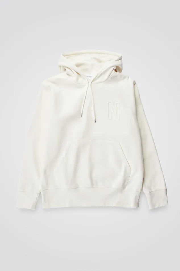 Men Arne Relaxed Fleece N Logo Hoodie Ecru Norse Projects Sweatshirts