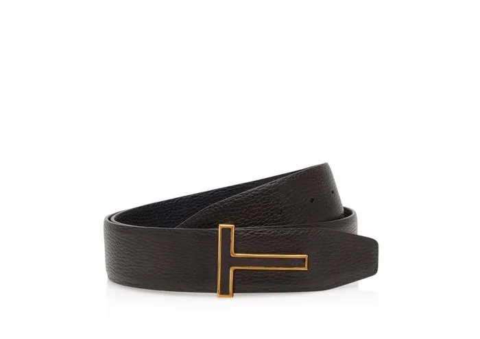 Men Belts Tom Ford Grain Leather Insert Buckle T Belt Dark Brown