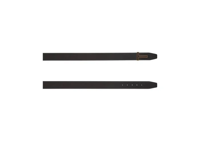 Men Belts Tom Ford Grain Leather Insert Buckle T Belt Dark Brown
