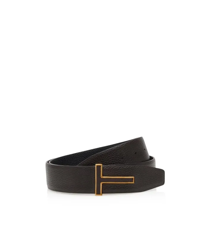 Men Belts Tom Ford Grain Leather Insert Buckle T Belt Dark Brown