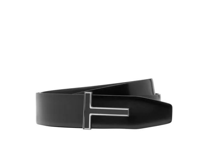 Men Belts Tom Ford Leather Enamel T Ridge Belt Black