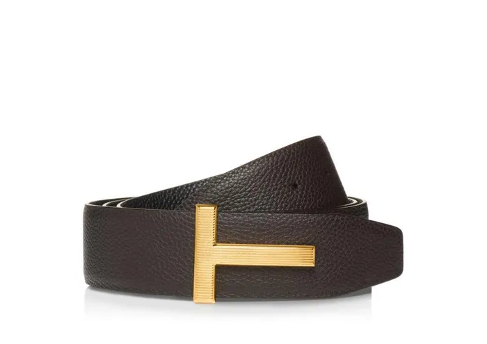 Men Belts Tom Ford Soft Grain Leather Ridge T Belt Brown Black