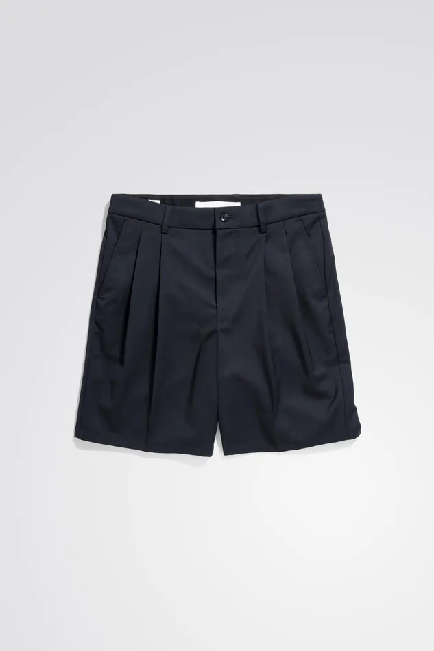Men Benn Relaxed Light Wool Pleated Short Dark Navy Norse Projects Shorts