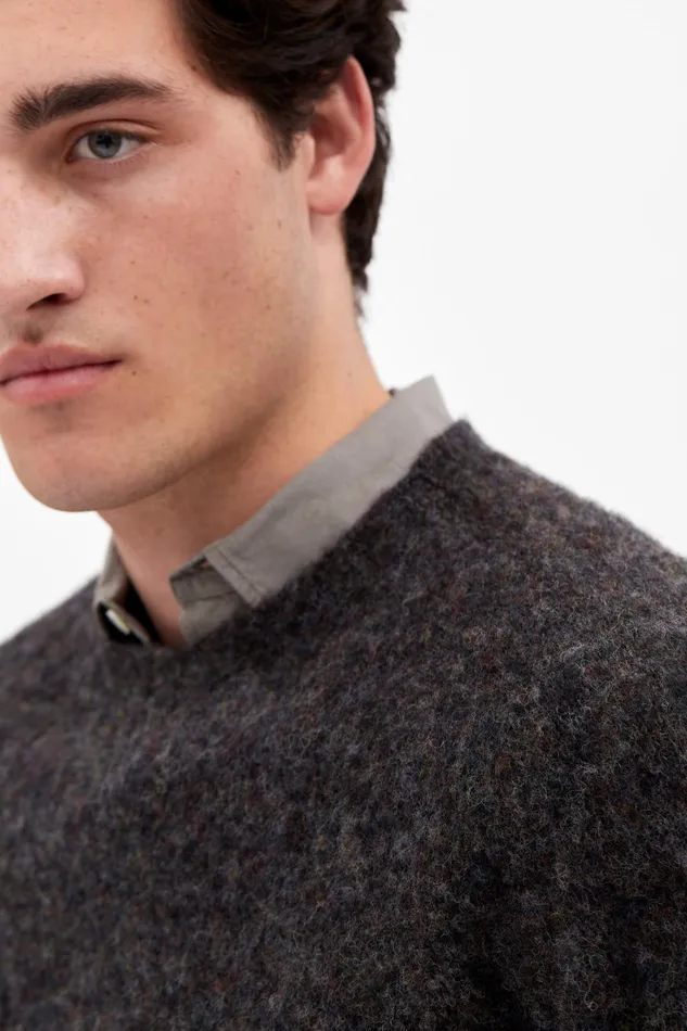 Men Birnir Brushed Lambswool Charcoal Melange Norse Projects Knitwear