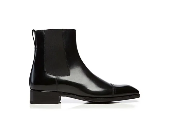 Men Boots Tom Ford Burnished Leather Gianni Ankle Boot Black