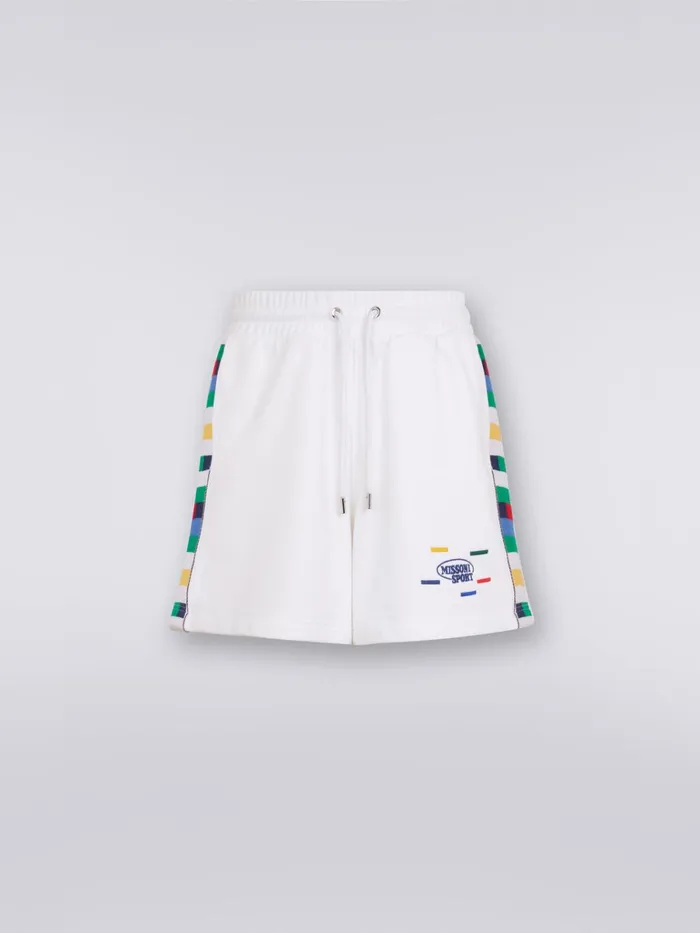 Men Cotton And Viscose Jersey Shorts With Knitted Bands White and Multicoloured Heritage Missoni Sport