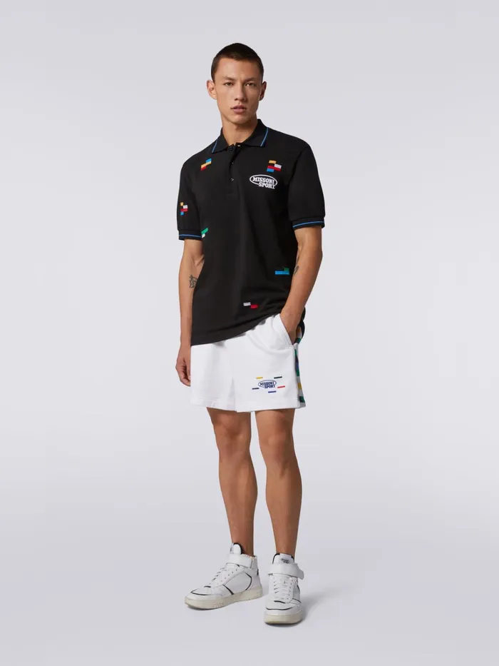 Men Cotton And Viscose Jersey Shorts With Knitted Bands White and Multicoloured Heritage Missoni Sport