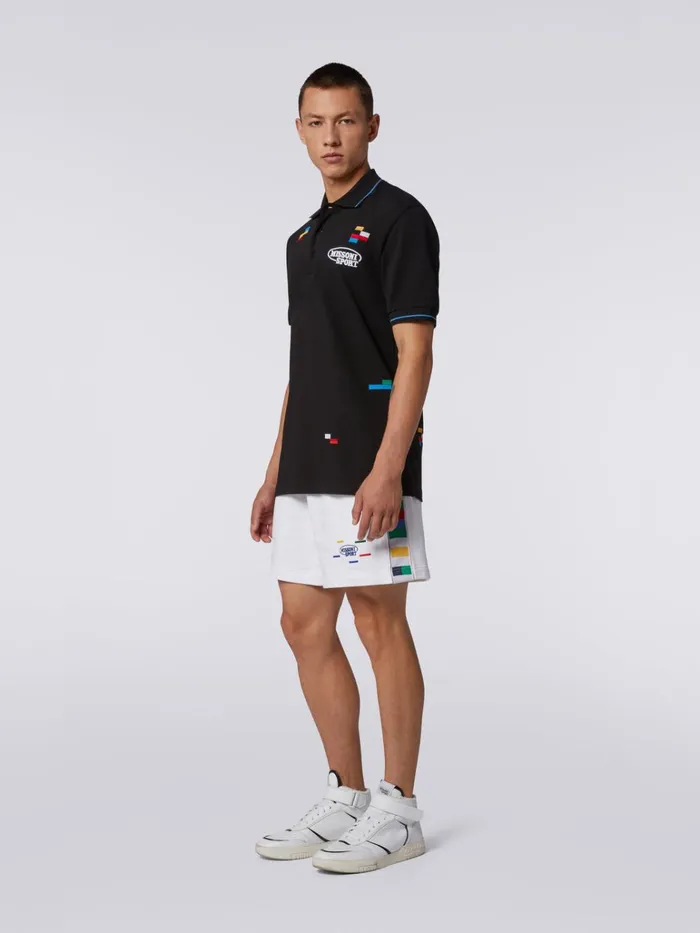 Men Cotton And Viscose Jersey Shorts With Knitted Bands White and Multicoloured Heritage Missoni Sport