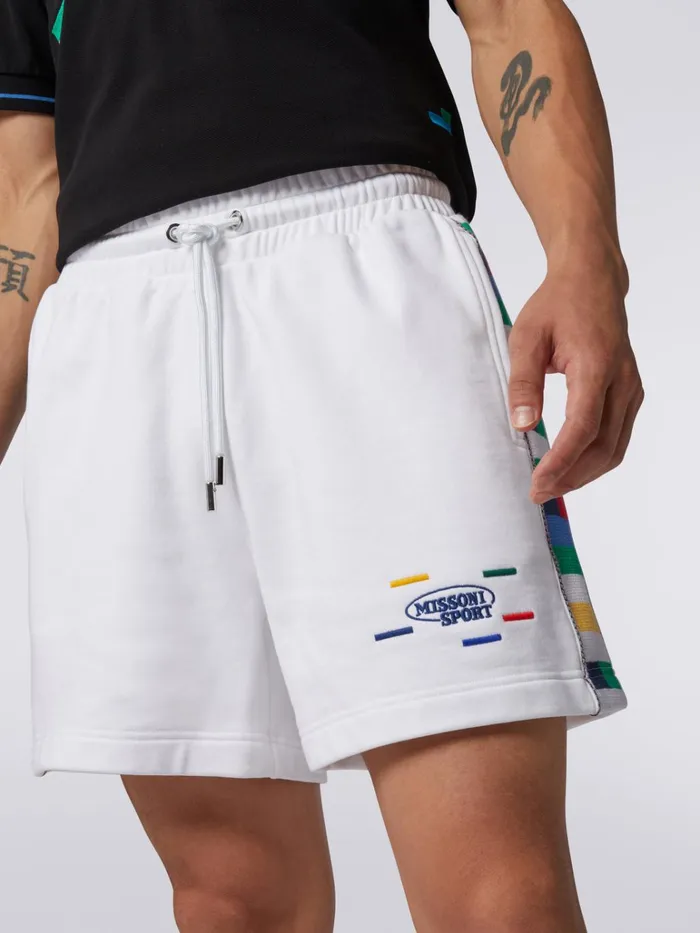 Men Cotton And Viscose Jersey Shorts With Knitted Bands White and Multicoloured Heritage Missoni Sport