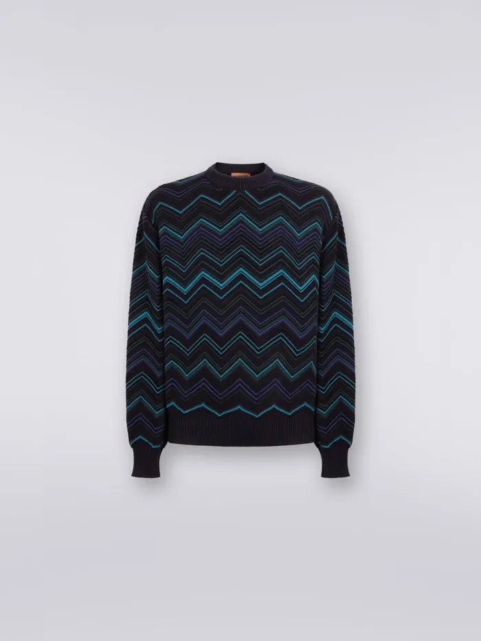Men Cotton Blend CrewNeck Chevron Jumper Multicoloured Missoni Knitwear
