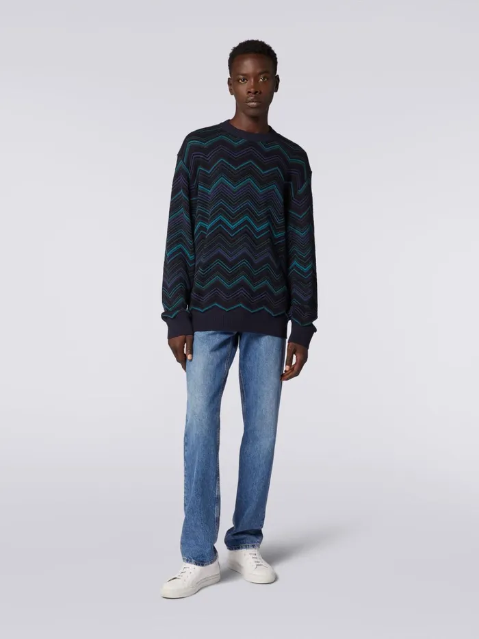 Men Cotton Blend CrewNeck Chevron Jumper Multicoloured Missoni Knitwear Men Cotton Blend CrewNeck Chevron Jumper Multicoloured Missoni Knitwear