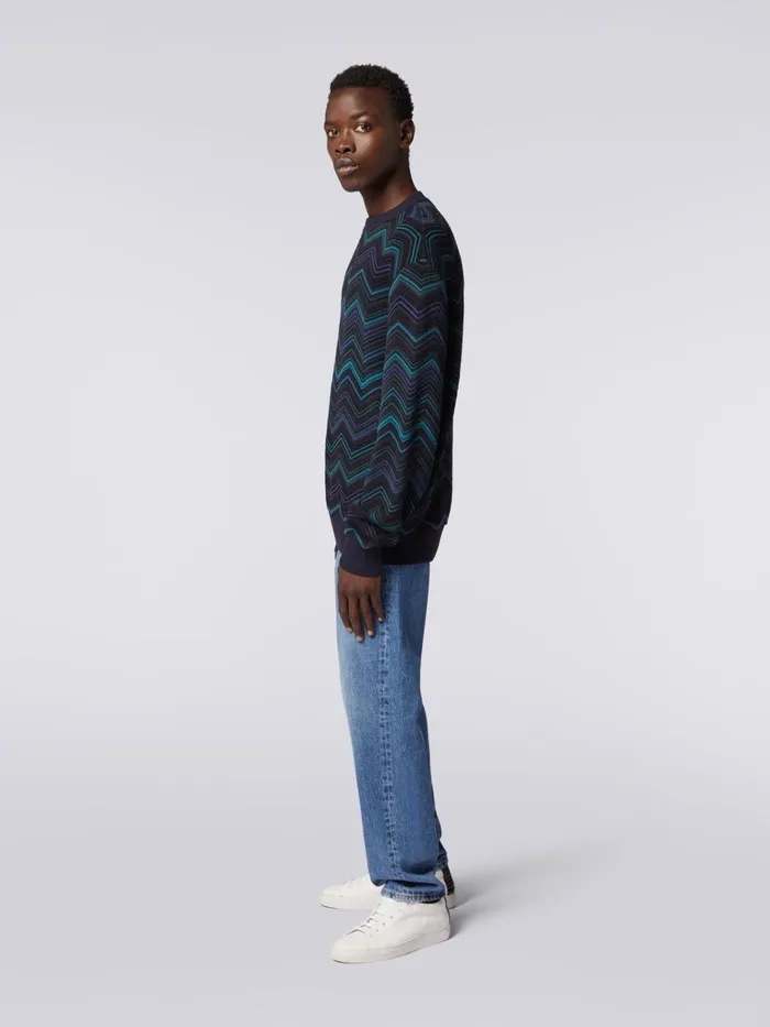 Men Cotton Blend CrewNeck Chevron Jumper Multicoloured Missoni Knitwear Men Cotton Blend CrewNeck Chevron Jumper Multicoloured Missoni Knitwear