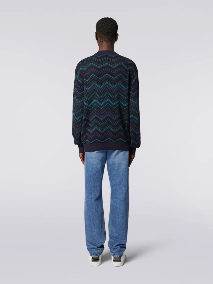 Men Cotton Blend CrewNeck Chevron Jumper Multicoloured Missoni Knitwear Men Cotton Blend CrewNeck Chevron Jumper Multicoloured Missoni Knitwear