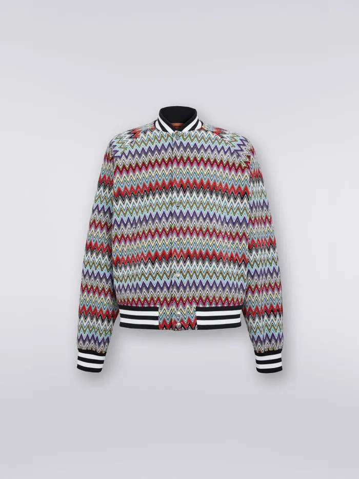 Men Cotton Bomber Jacket With Multicoloured Chevron Pattern Multicoloured Missoni Coats and Jackets