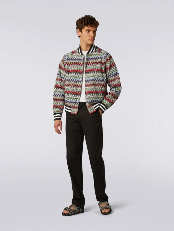 Men Cotton Bomber Jacket With Multicoloured Chevron Pattern Multicoloured Missoni Coats and Jackets