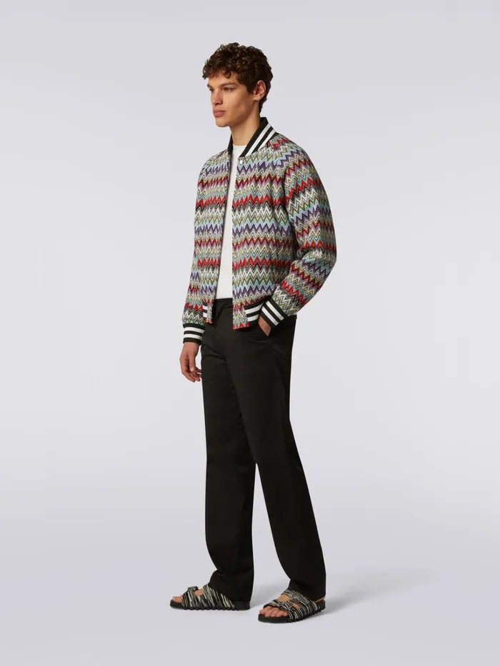 Men Cotton Bomber Jacket With Multicoloured Chevron Pattern Multicoloured Missoni Coats and Jackets