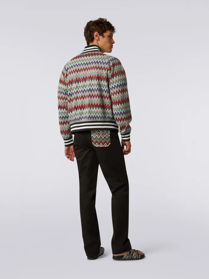 Men Cotton Bomber Jacket With Multicoloured Chevron Pattern Multicoloured Missoni Coats and Jackets