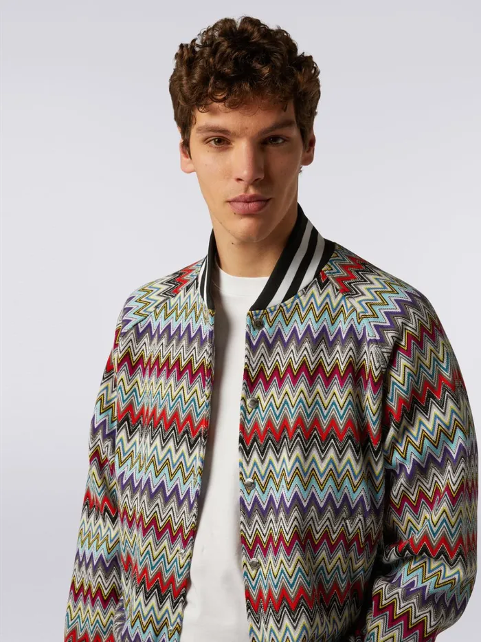 Men Cotton Bomber Jacket With Multicoloured Chevron Pattern Multicoloured Missoni Coats and Jackets