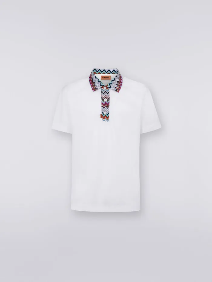 Men Cotton Polo Shirt With Dgrad Chevron Pattern White Missoni Polos and Tshirts