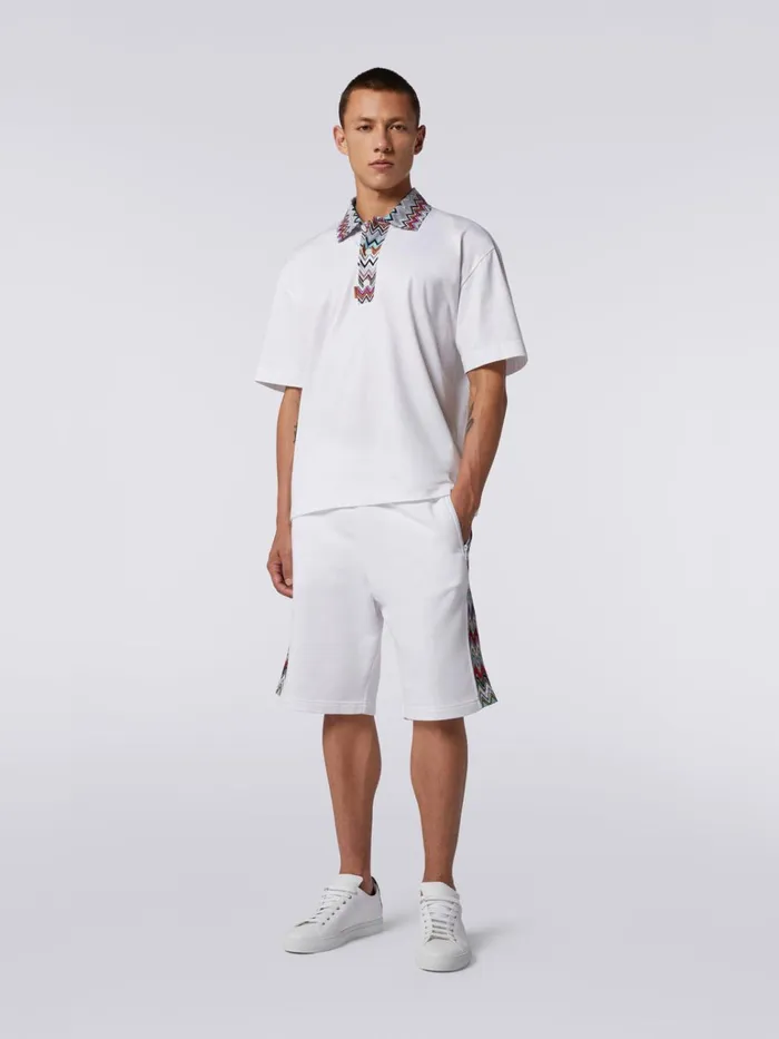 Men Cotton Polo Shirt With Dgrad Chevron Pattern White Missoni Polos and Tshirts