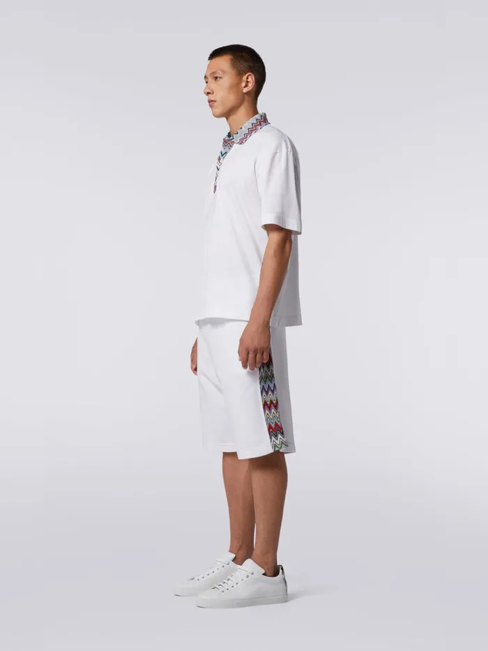Men Cotton Polo Shirt With Dgrad Chevron Pattern White Missoni Polos and Tshirts