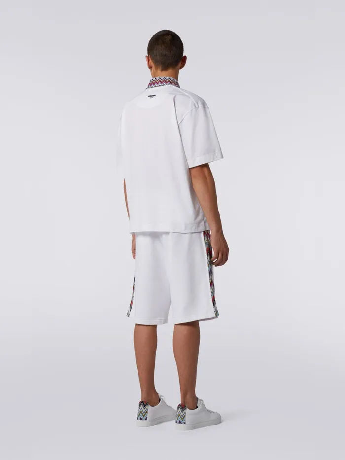 Men Cotton Polo Shirt With Dgrad Chevron Pattern White Missoni Polos and Tshirts