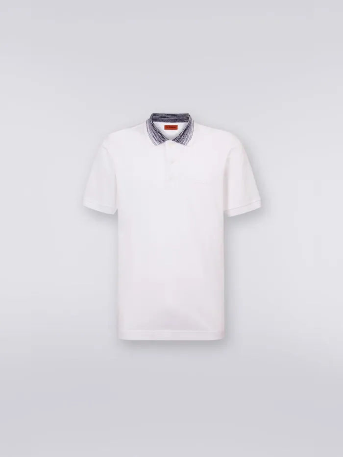 Men Cotton Polo Shirt With Slub Collar And Logo Lettering White Missoni Polos and Tshirts Men Cotton Polo Shirt With Slub Collar And Logo Lettering White Missoni Polos and Tshirts