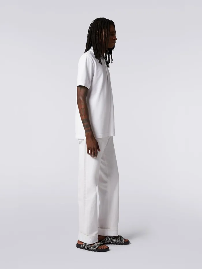 Men Cotton Polo Shirt With Slub Collar And Logo Lettering White Missoni Polos and Tshirts